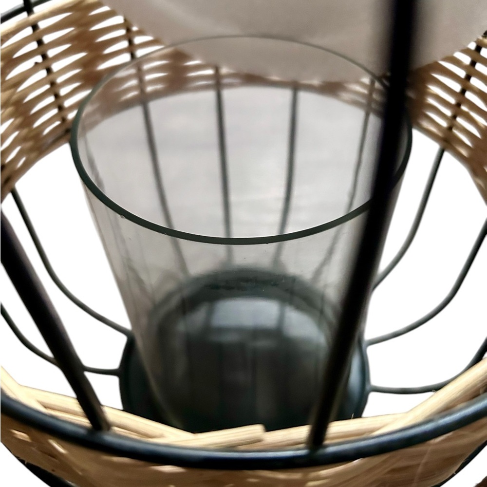 ALLEN + ROTH Large Iron & Wicker Candle Lantern w/Glass Candle Holder ✨NWT✨ - Picture 7 of 10